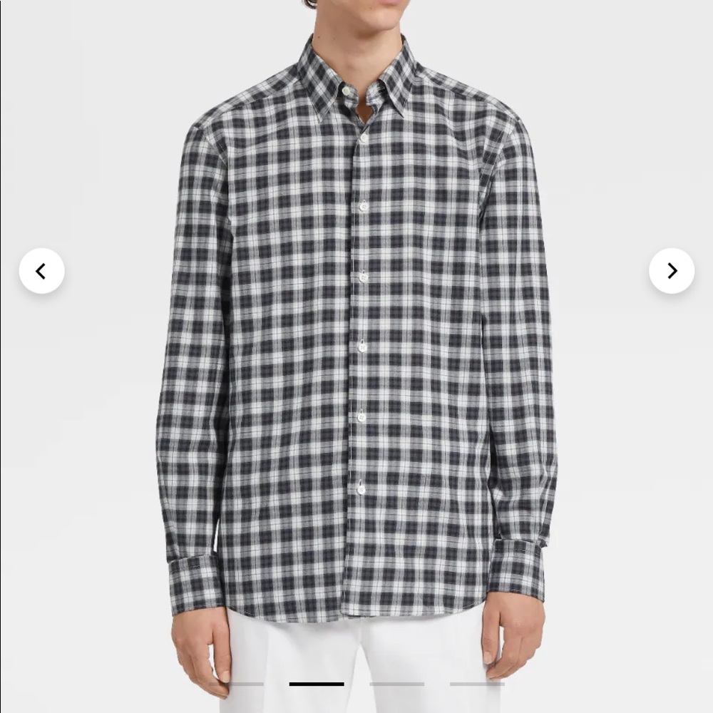 ERMENEGILDO ZEGNA Mens Checked Plaid Long Sleeve Button Down Shirt Blue White